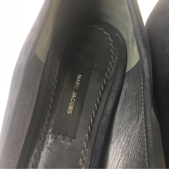 Marc Jacobs blue suede peep-toe pumps chunky low heel Size 37.5 / 7.5 - Picture 7 of 9